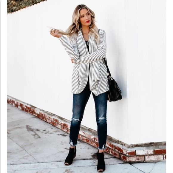 Vici Tops - VICI AVALANCHE STRIPED WATERFALL TWO WAY CARDIGAN